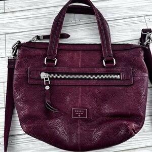 Vintage Fossil Pebbled Burgundy Leather  Handbag Purse